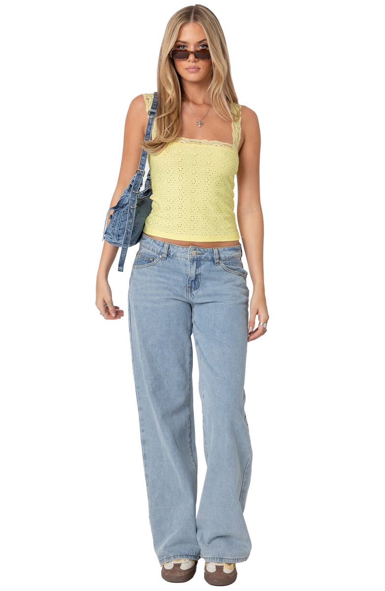 EDIKTED Virginia Lace Trim Eyelet Camisole, Alternate, color, Yellow