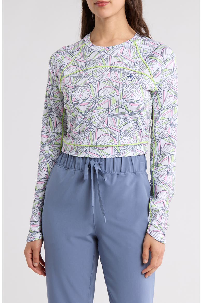 Racket Print Long Sleeve Crop Top, Main, color, BRIGHT WHITE