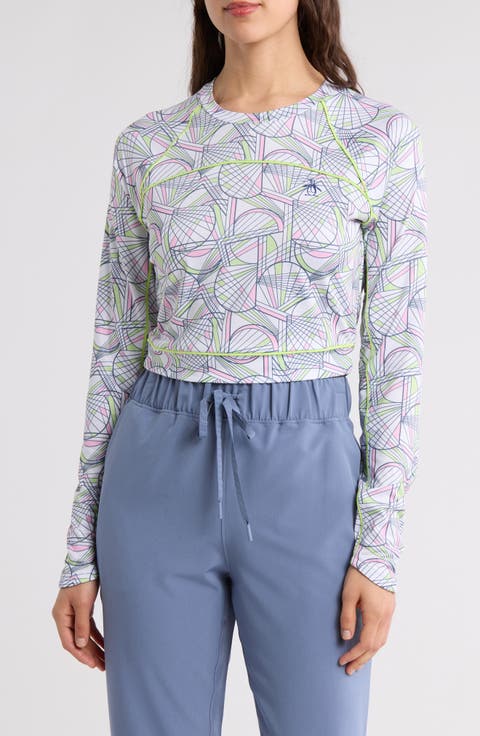 Racket Print Long Sleeve Crop Top