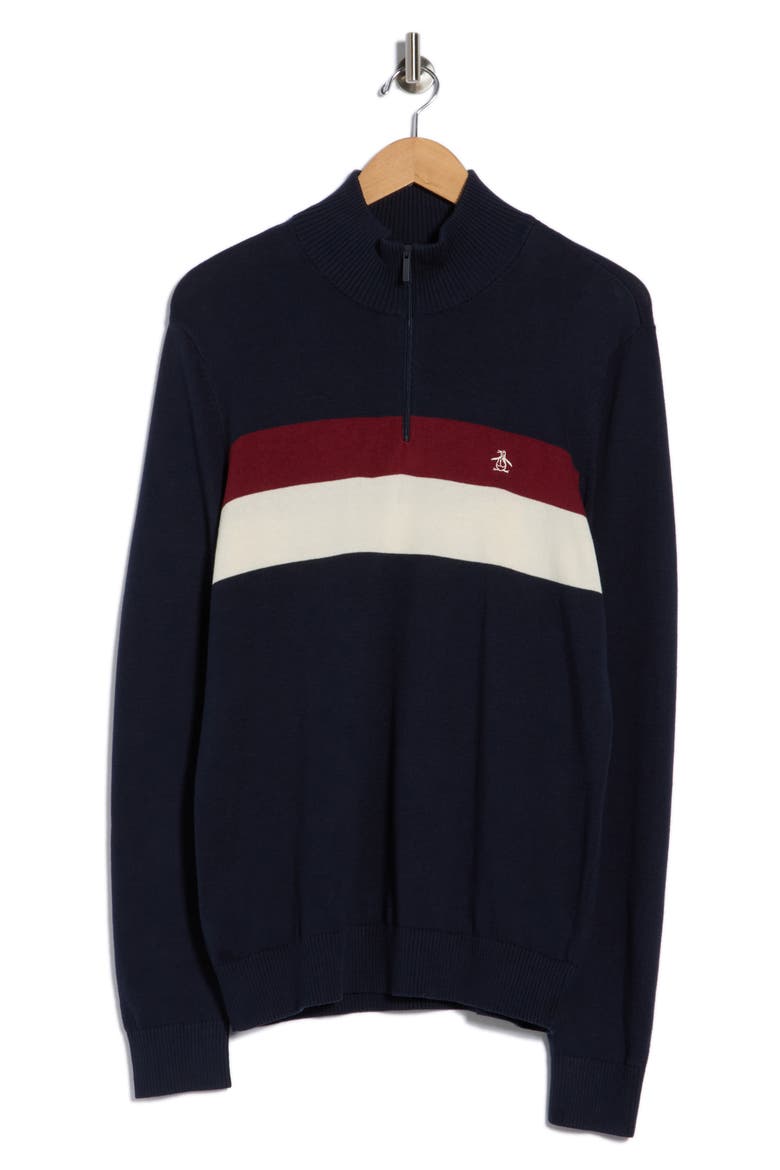 Stripe Half Zip Cotton Sweatshirt, Alternate, color, DARK SAPPHIRE