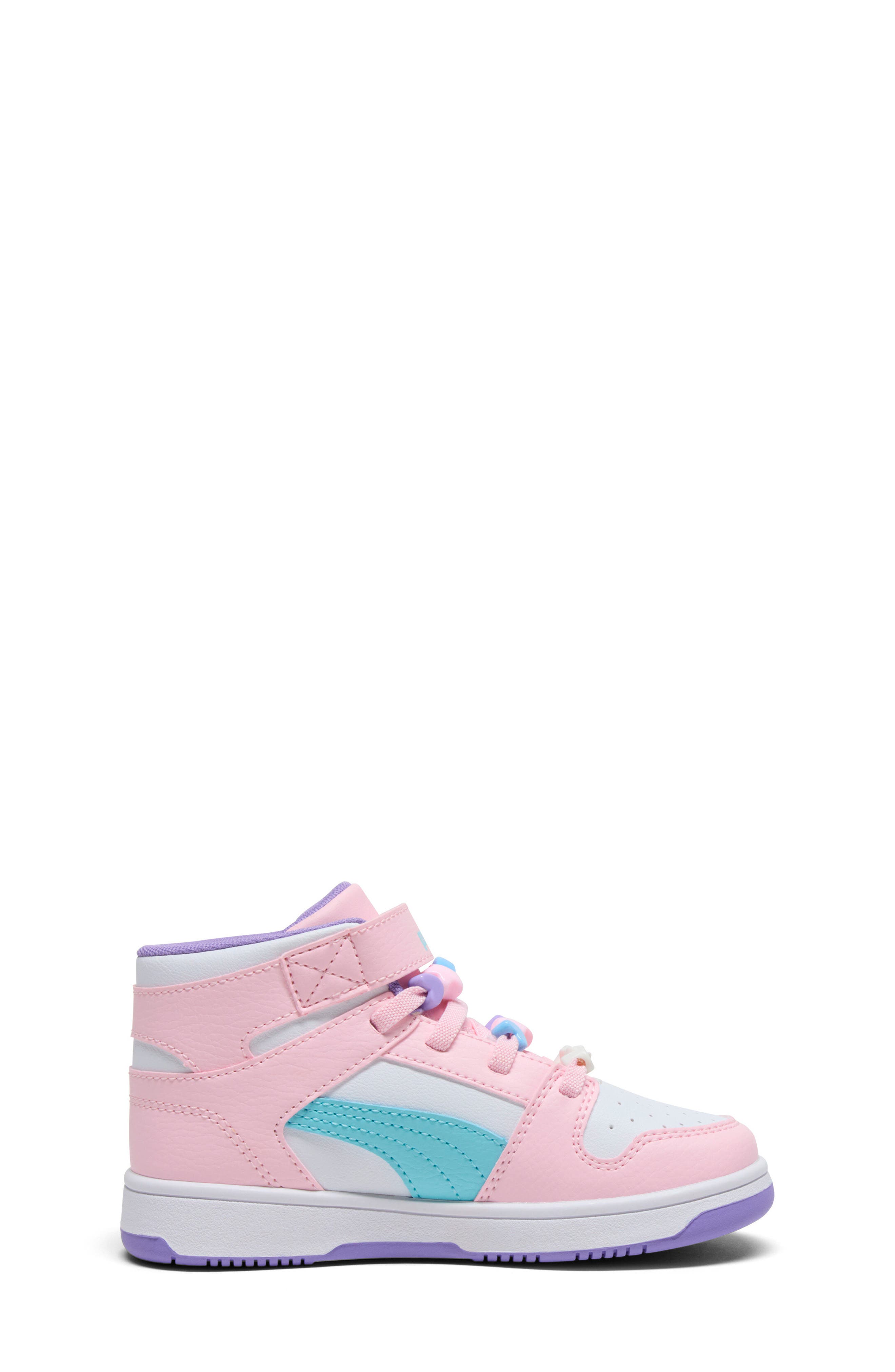 PUMA Kids' Rebound Layup High Top Sneaker, Alternate, color, Puma White/ Pink/ Aqua