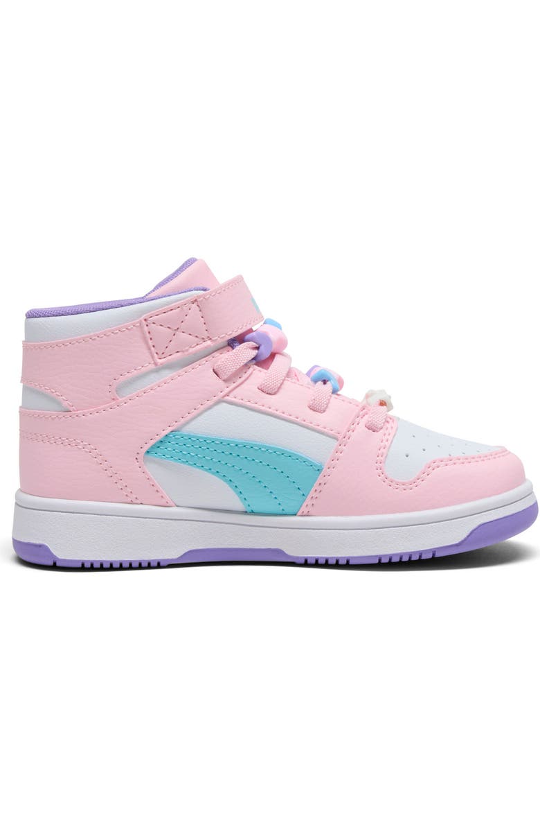 PUMA Kids' Rebound Layup High Top Sneaker, Alternate, color, Puma White/ Pink/ Aqua