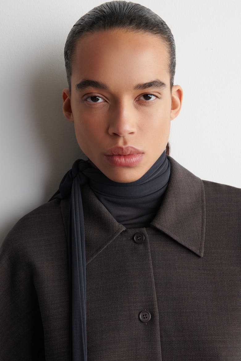 Rounded Wool-Blend Shirt, Alternate, color, BROWN