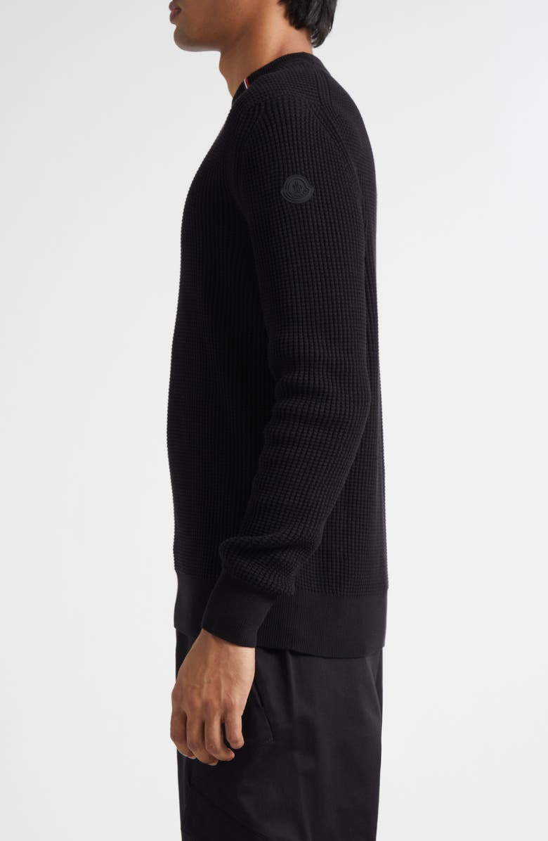 Moncler Waffle Stitch Crewneck Sweater, Alternate, color, Black