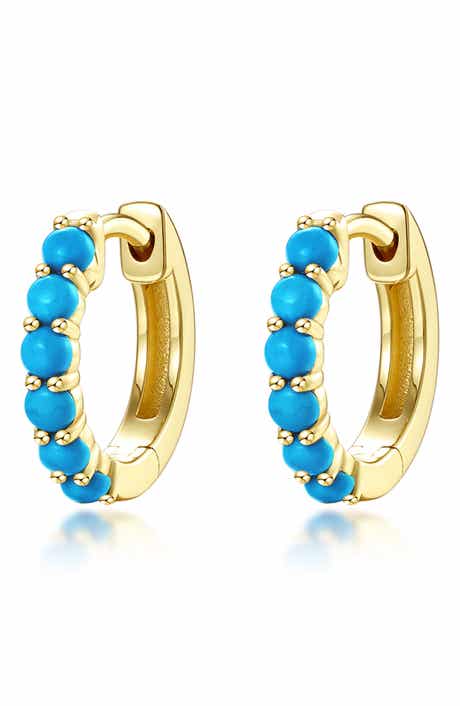 Classic Reconstituted Turquoise Huggie Hoop Earrings