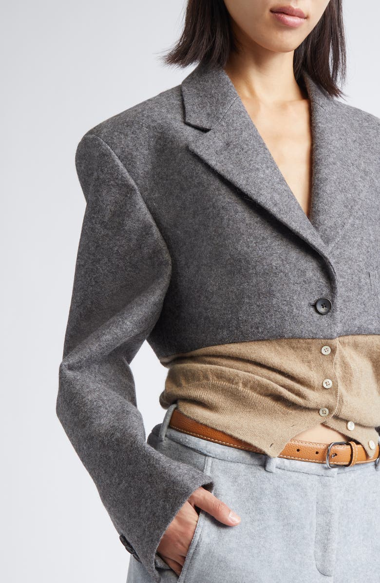 JULIE KEGELS Billy Mixed Media Crop Wool Blazer, Alternate, color, Grey