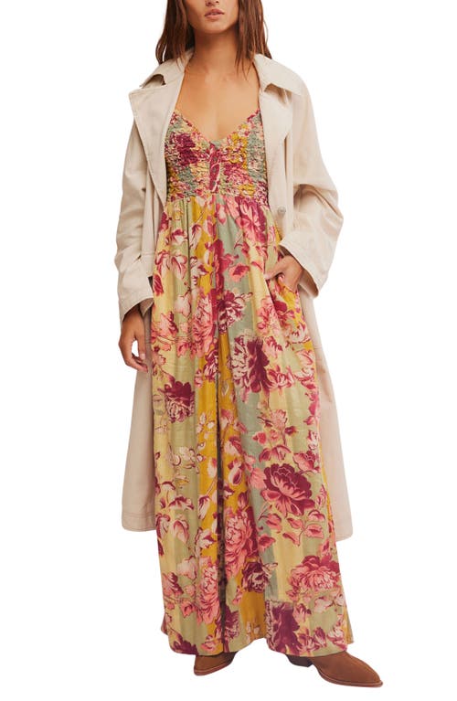 Free People Melrose Smocked Wide Leg Jumpsuit In Warm Combo