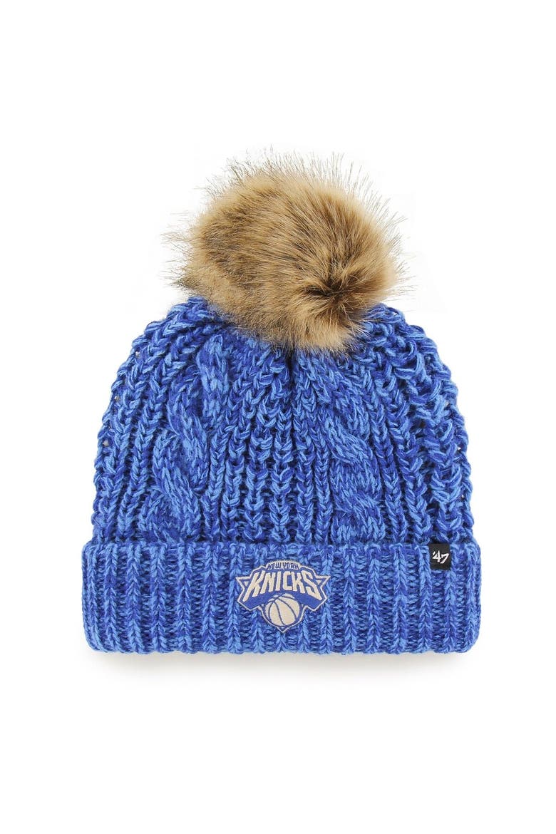 Women's '47 Blue New York Knicks Meeko Cuffed Knit Hat with Pom, Main, color, Blue