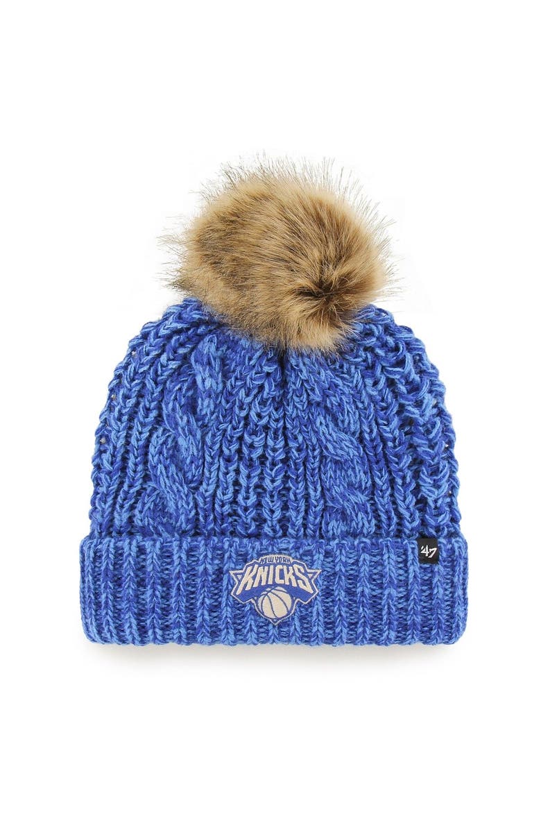 '47 Women's '47 Blue New York Knicks Meeko Cuffed Knit Hat with Pom, Main, color, 