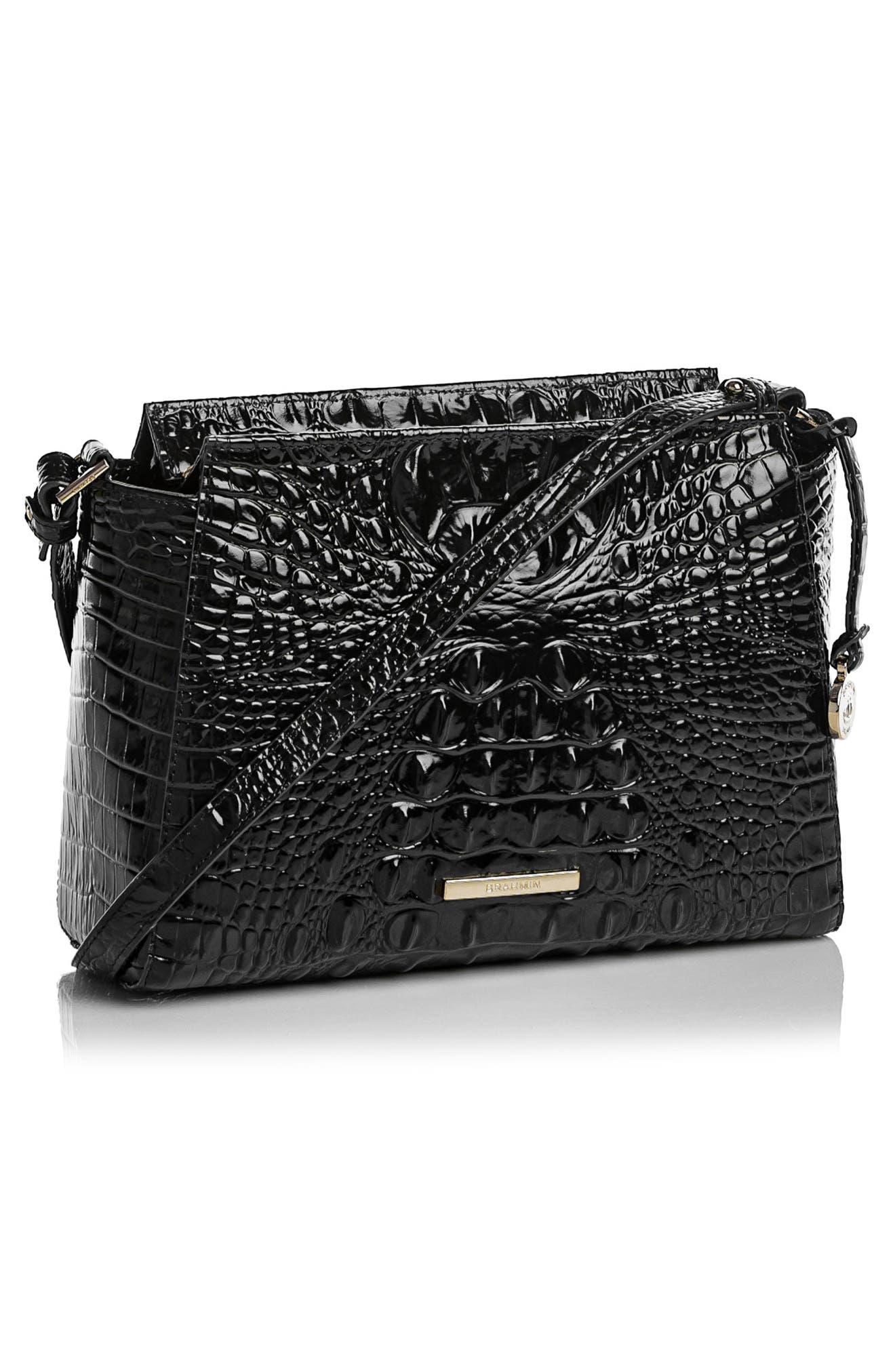 Brahmin Hillary Croc Embossed Leather Crossbody Bag, Alternate, color, Black