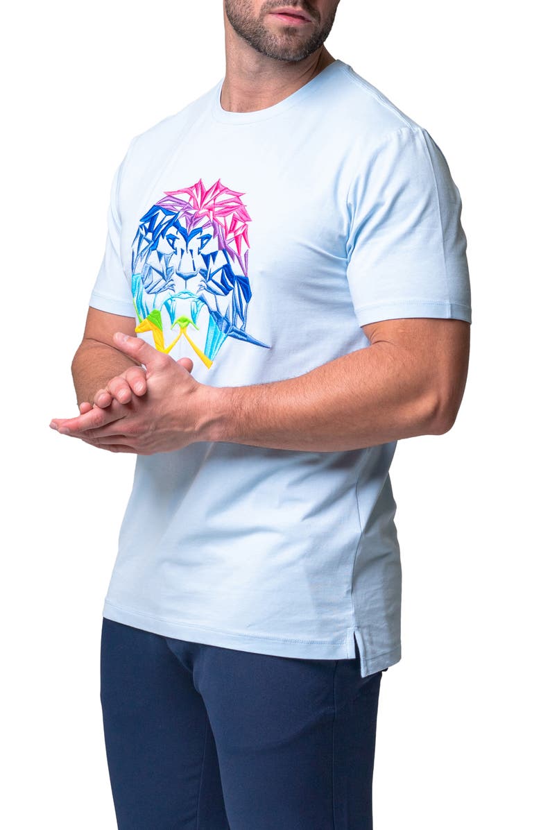 Maceoo Lion Face Embroidered T-Shirt, Alternate, color, Blue