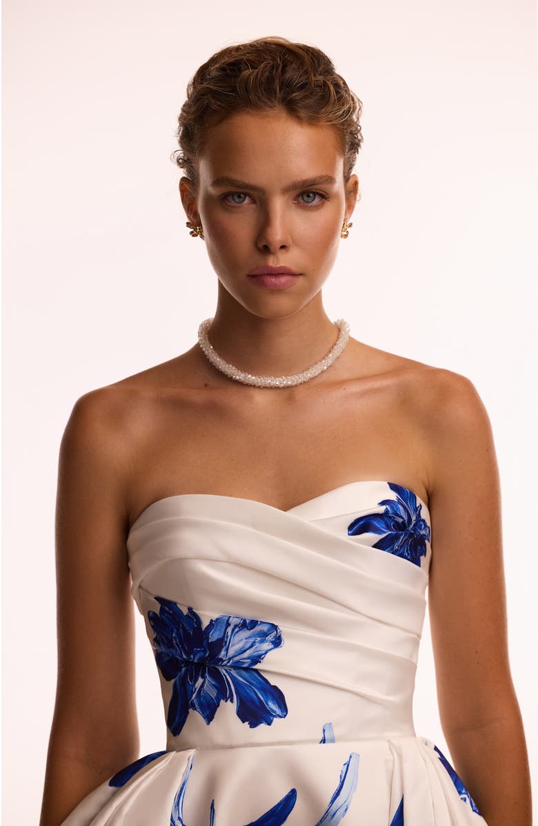 Milla Wonderful white A-line maxi dress with blue flowers, Alternate, color, White-Blue