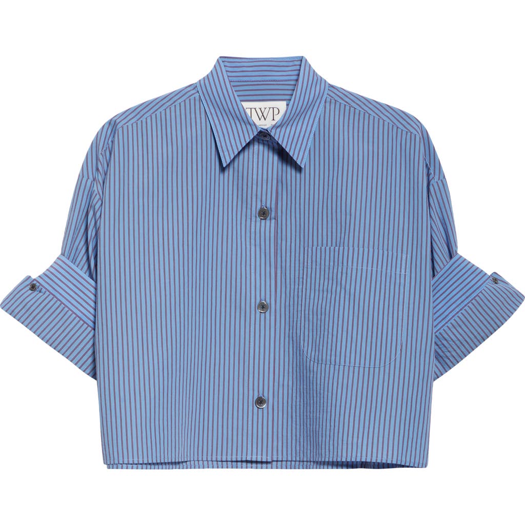 Twp Next Ex Stripe Crop Button-up Shirt In Blue/wine