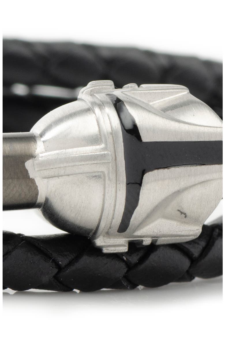 Mandalorian Braided Leather Wrap Bracelet, Alternate, color, SILVER