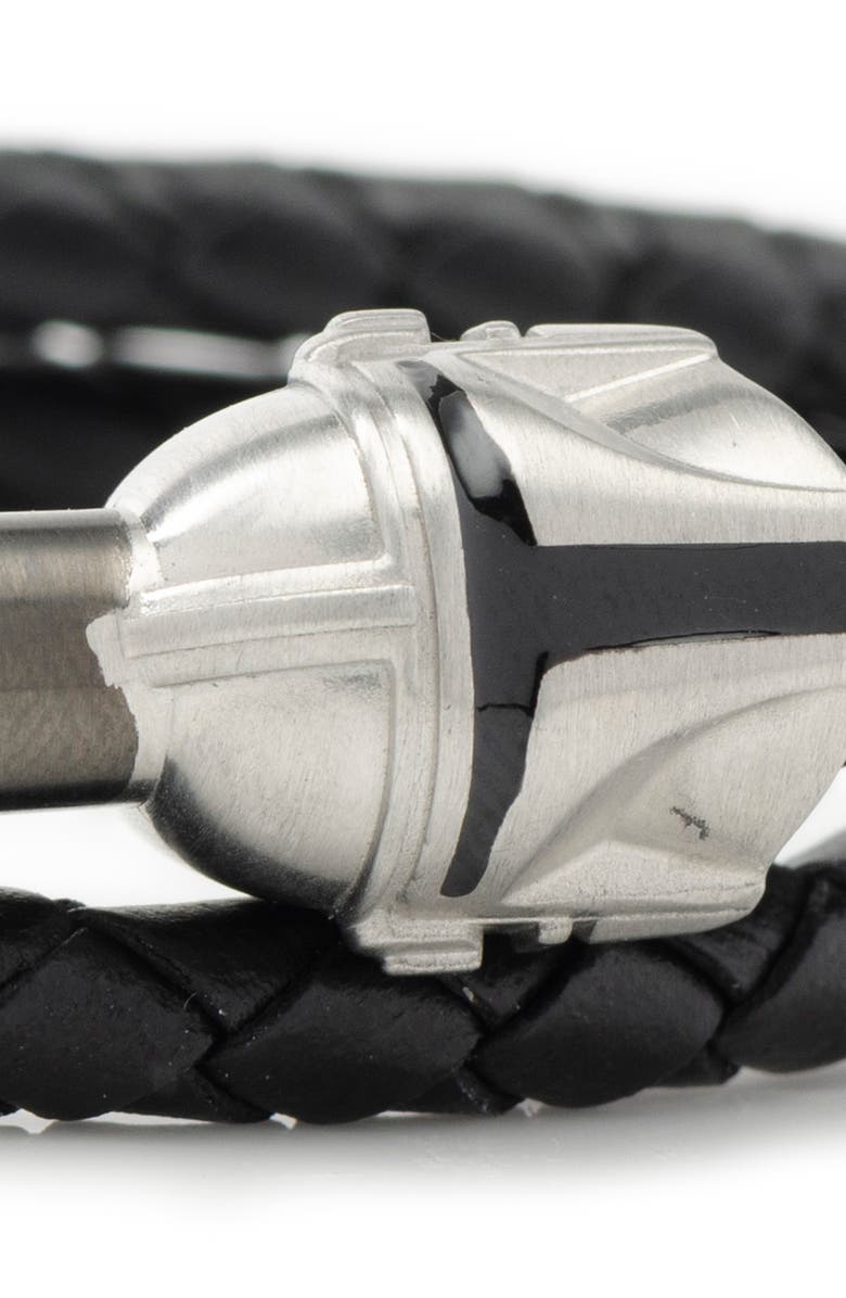 Cufflinks, Inc. Mandalorian Braided Leather Wrap Bracelet, Alternate, color, Silver