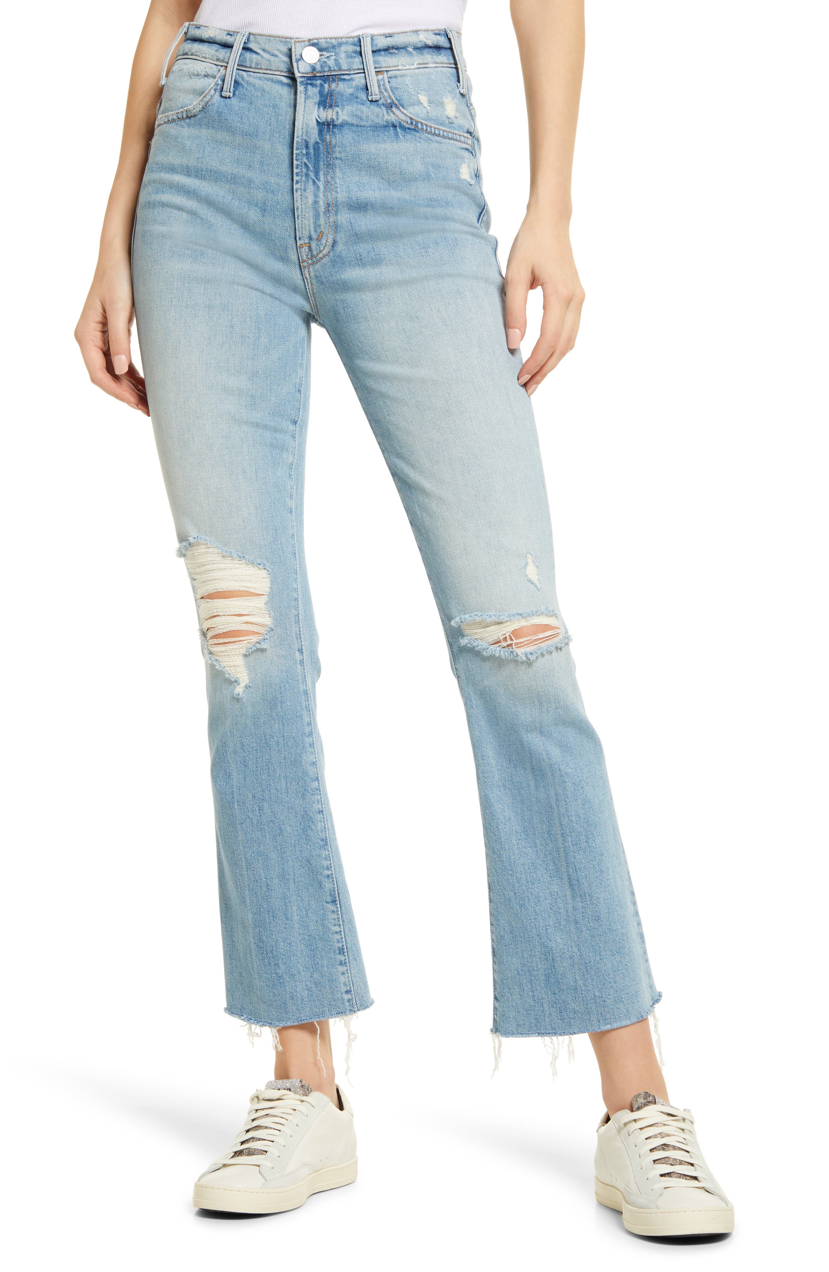 MOTHER The Hustler High Waist Fray Ankle Flare Jeans
