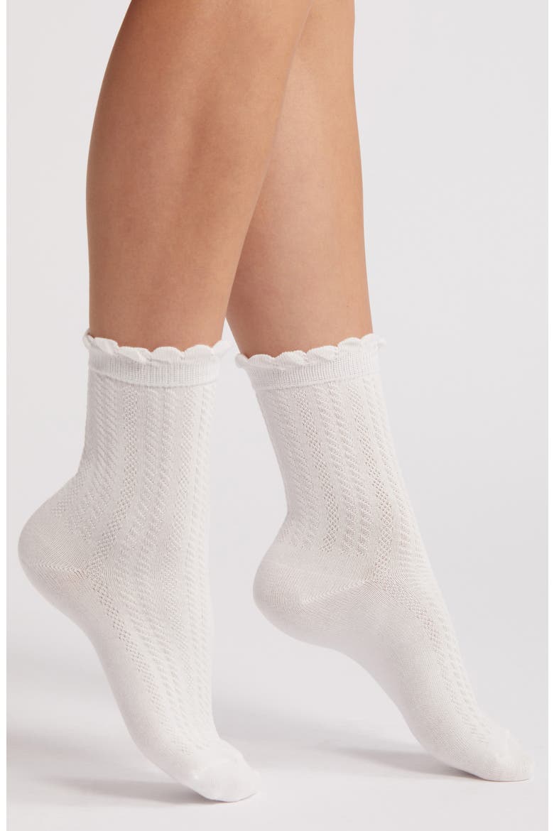 Scallop Trim Pointelle Crew Socks, Main, color, IVORY