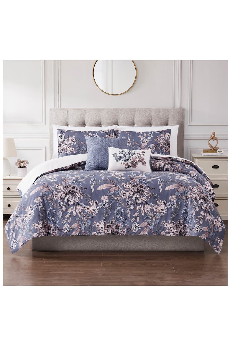 Print Comforter & Sham Set, Main, color, SILVER/ PURPLE