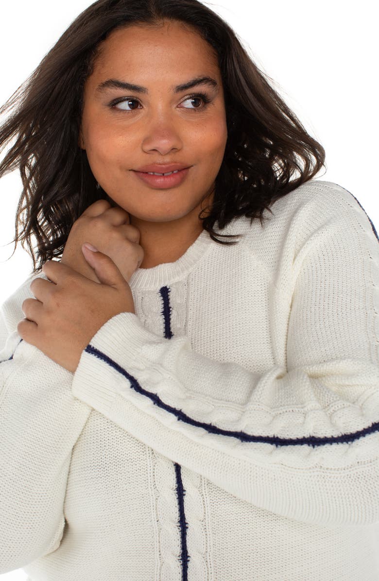 Liverpool Los Angeles Crewneck Cotton Blend Sweater, Alternate, color, Whisper White/ Navy