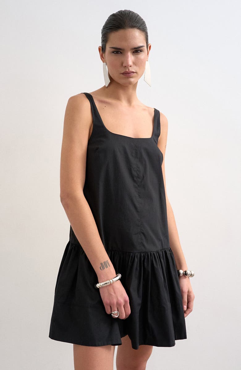 Topshop Drop Waist Cotton Poplin Minidress, Alternate, color, Black