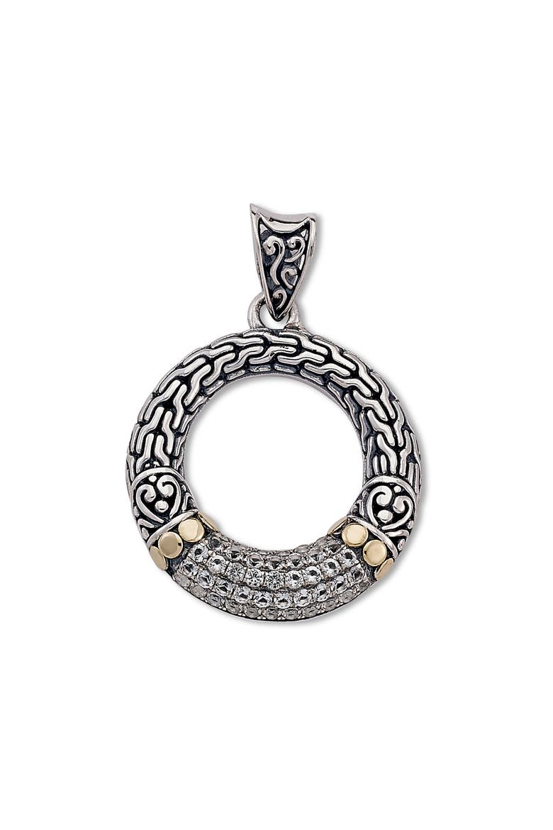 Semiprecious Stone Two-Tone Engraved Circle Pendant, Main, color, WHITE