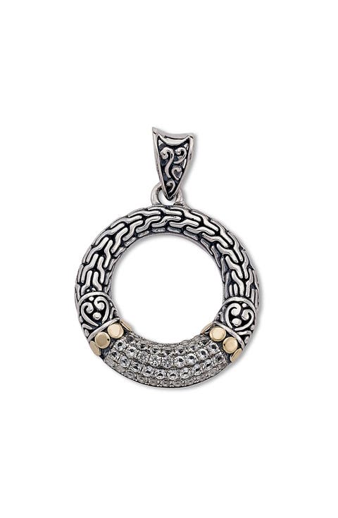 Semiprecious Stone Two-Tone Engraved Circle Pendant