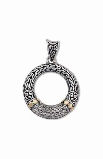SAMUEL B. Semiprecious Stone Two-Tone Engraved Circle Pendant