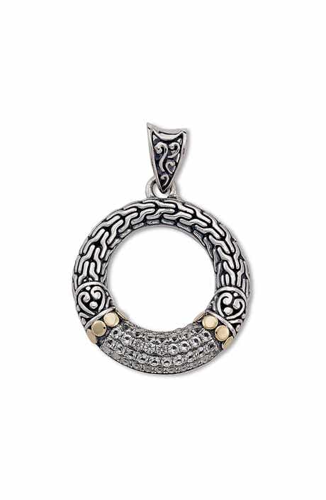 SAMUEL B. Semiprecious Stone Two-Tone Engraved Circle Pendant