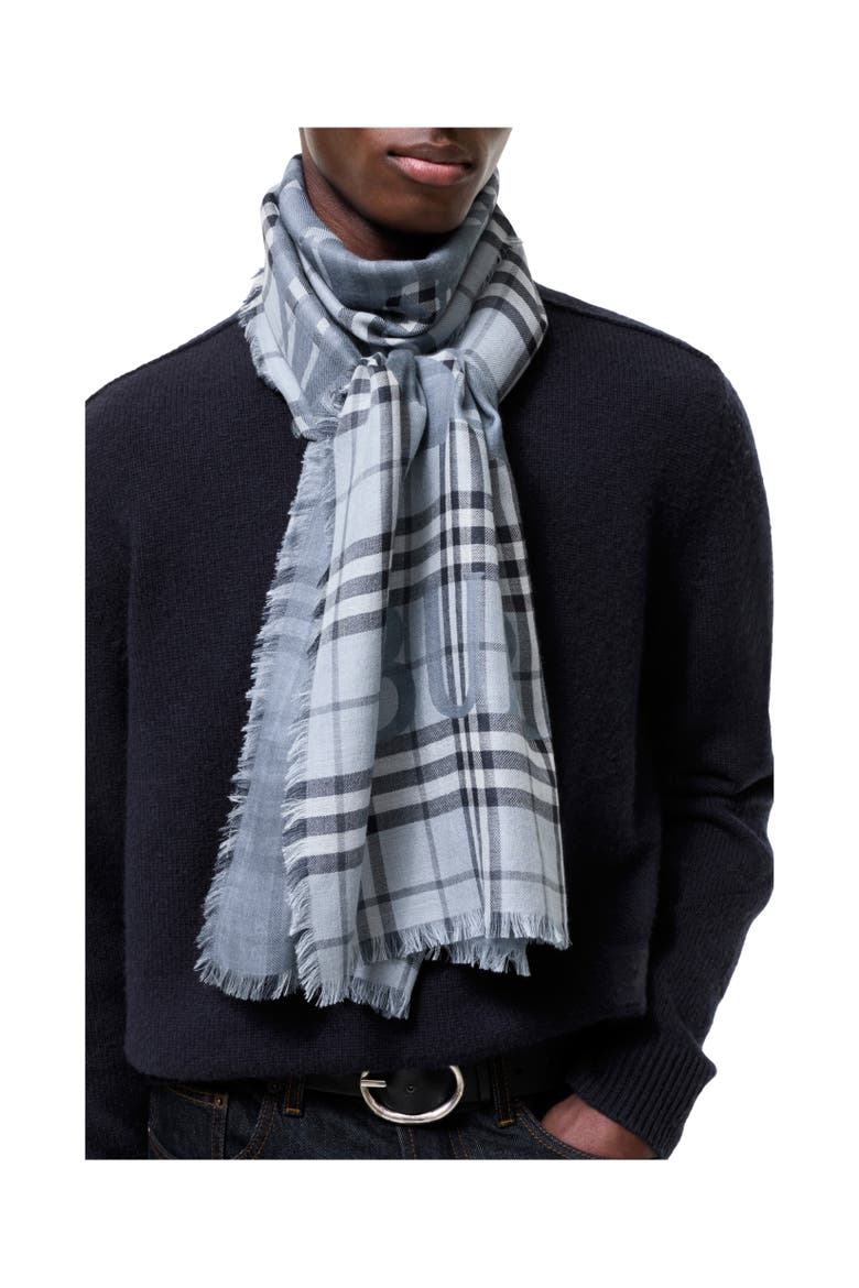 Wide Knight Check Wool Silk Scarf, Alternate, color, Bank blue