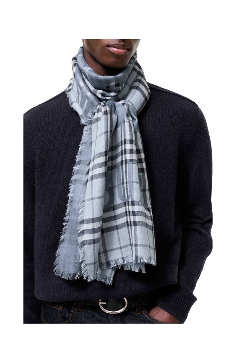 Burberry Wide Knight Check Wool Silk Scarf, Alternate, color, Bank Blue