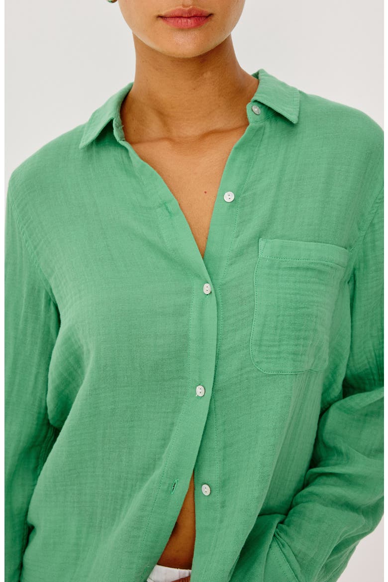 Ellis Organic Cotton Gauze Button-Up Shirt, Alternate, color, CLOVER