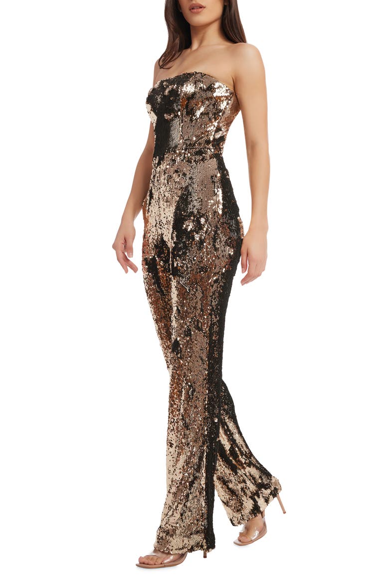 Andy Sequin Strapless Jumpsuit, Alternate, color, GOLD