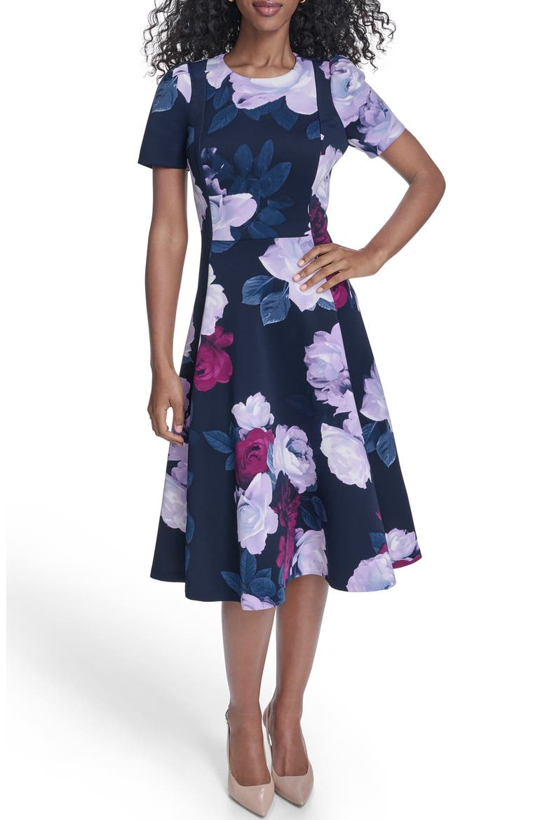 fit and flare floral print dresses knee length Sakmal Floral Month Dresses Deal Pink Knee Length Fit & Flare Dresses  Chiffon Sleeveless Asymmetrical Flowy Crew Neck Ladies Dresses Under $5