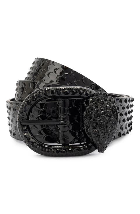 Mayfair Crystal Eagle Head Snake Print Leather Belt