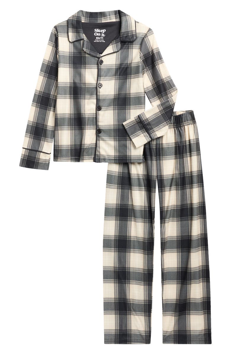 SLEEP ON IT Kids' Plaid Print Two-Piece Pajamas, Main, color, Gray
