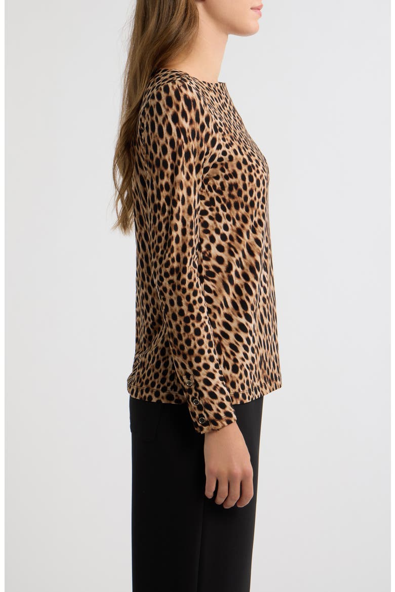 Button Cuff Boat Neck Top, Alternate, color, VICUNA MULTI