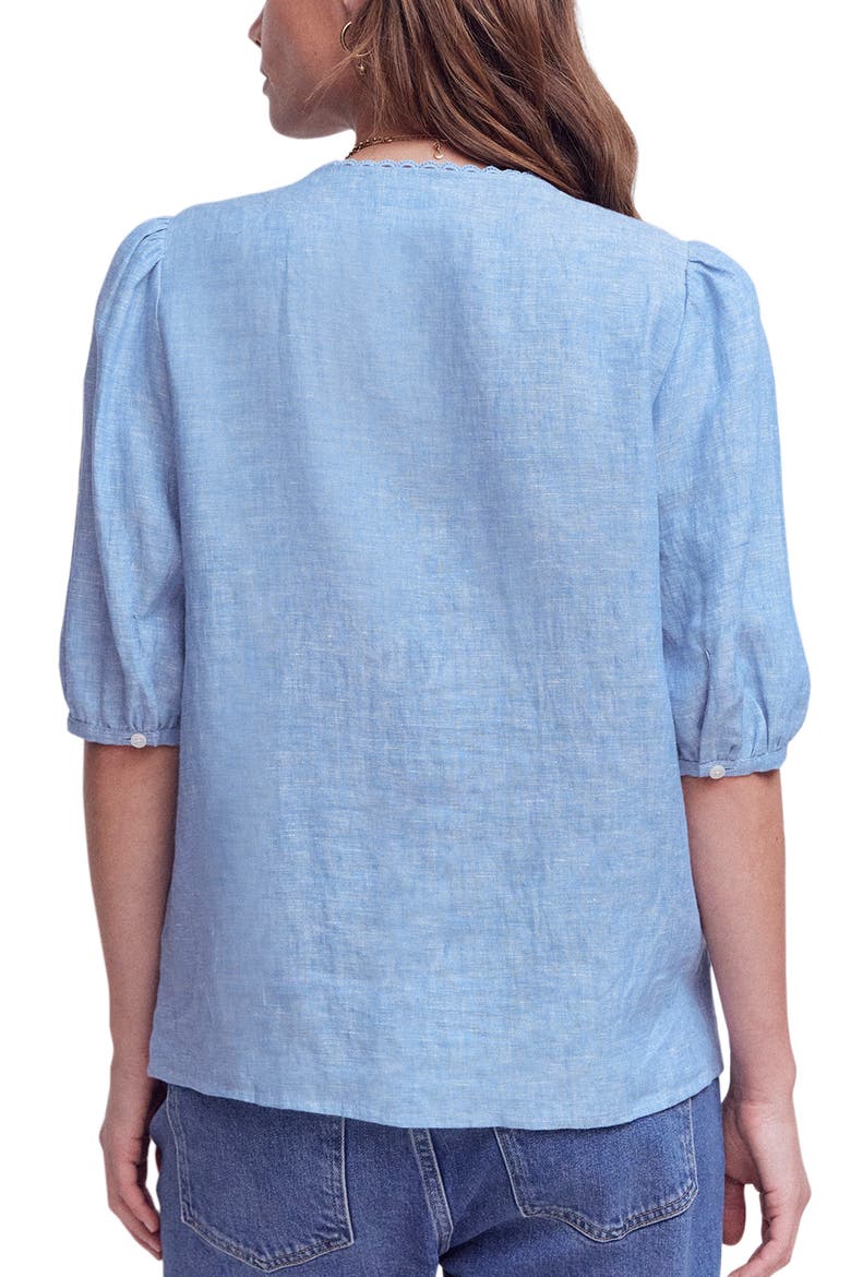 Leah Short Sleeve Linen Button-Up Shirt, Alternate, color, CHAMBRAY