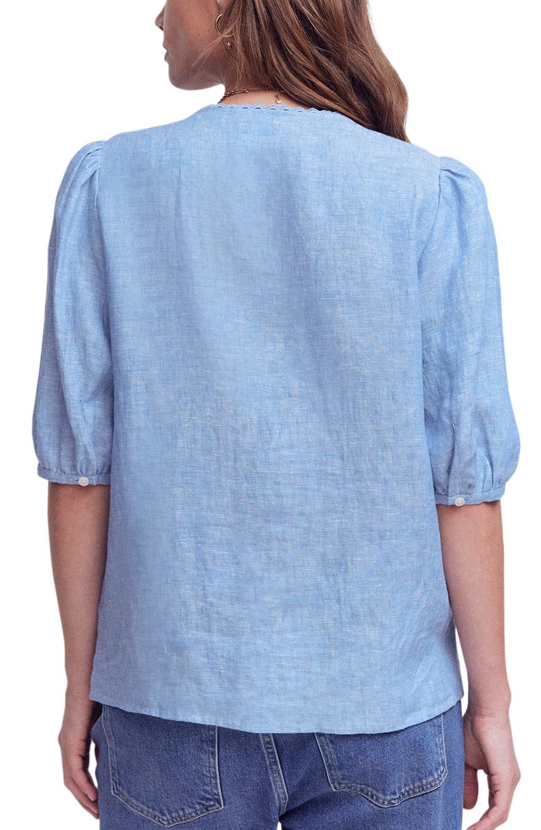 Boden Leah Short Sleeve Linen Button-Up Shirt, Alternate, color, Chambray