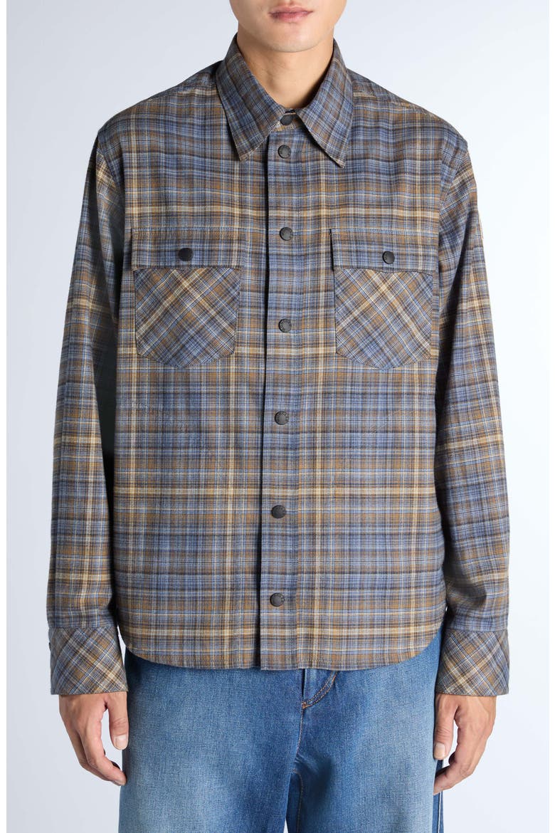 Plaid Cotton Overshirt, Main, color, BLUE PLAID