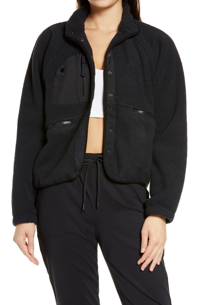 Free People FP Movement Hit the Slopes Fleece Jacket, Main, color, Black