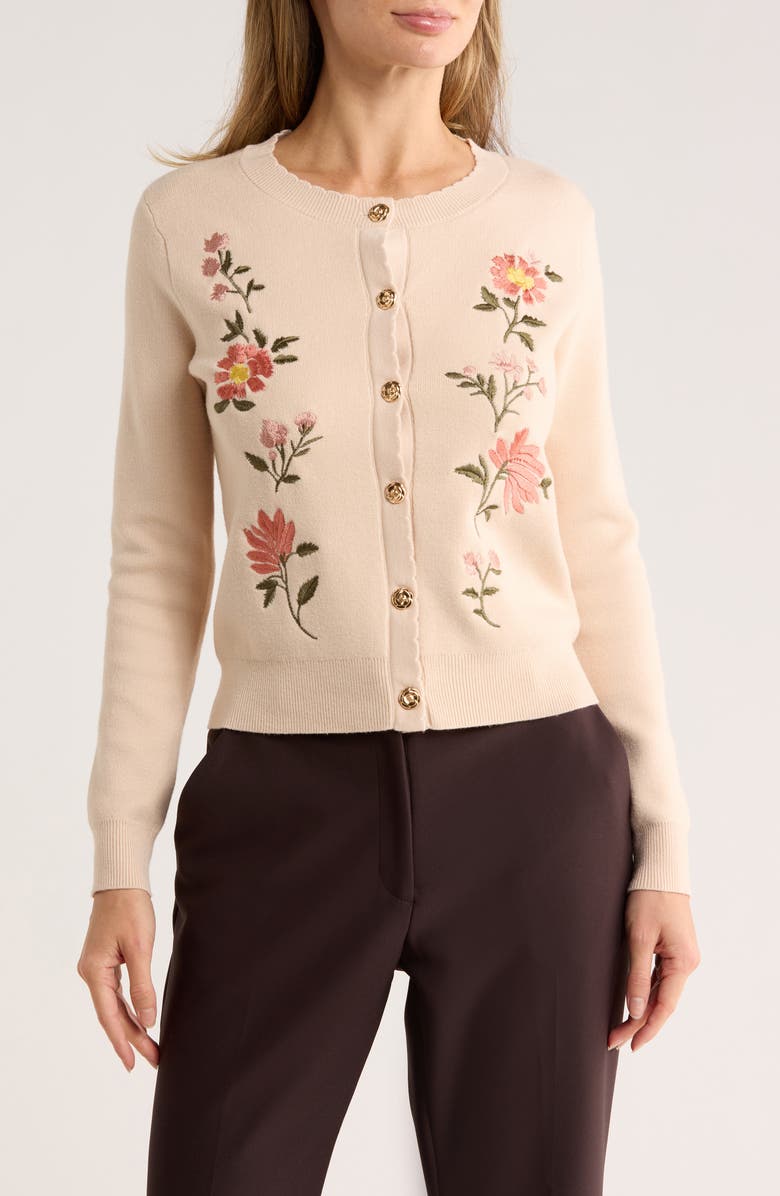 T Tahari Embroidered Cardigan, Main, color, Natural