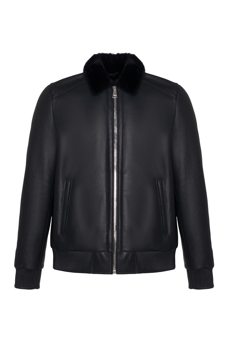 Men's Genuine Shearling Jacket, Alternate, color, DARK BLUE