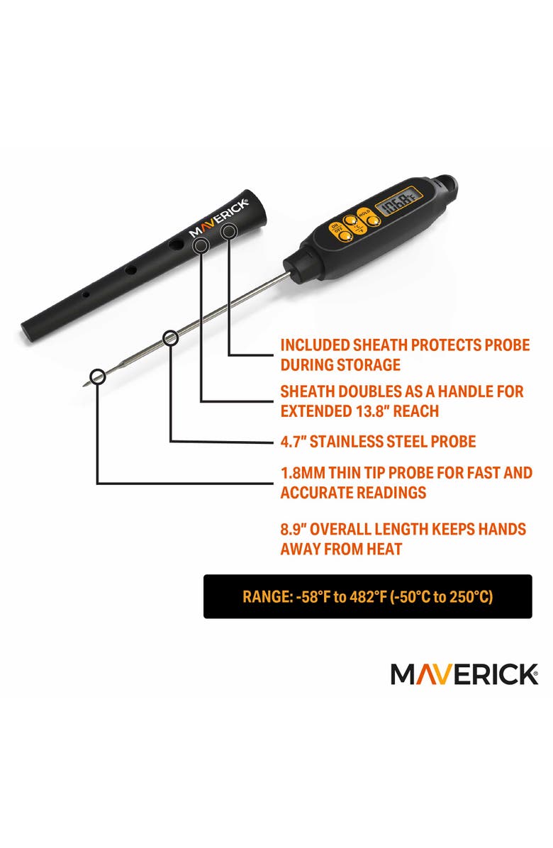 Maverick Digital Long Stem Instant Read Thermometer, Alternate, color, Black