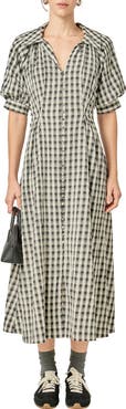 English Factory Gingham Puff Sleeve Seersucker Shirtdress