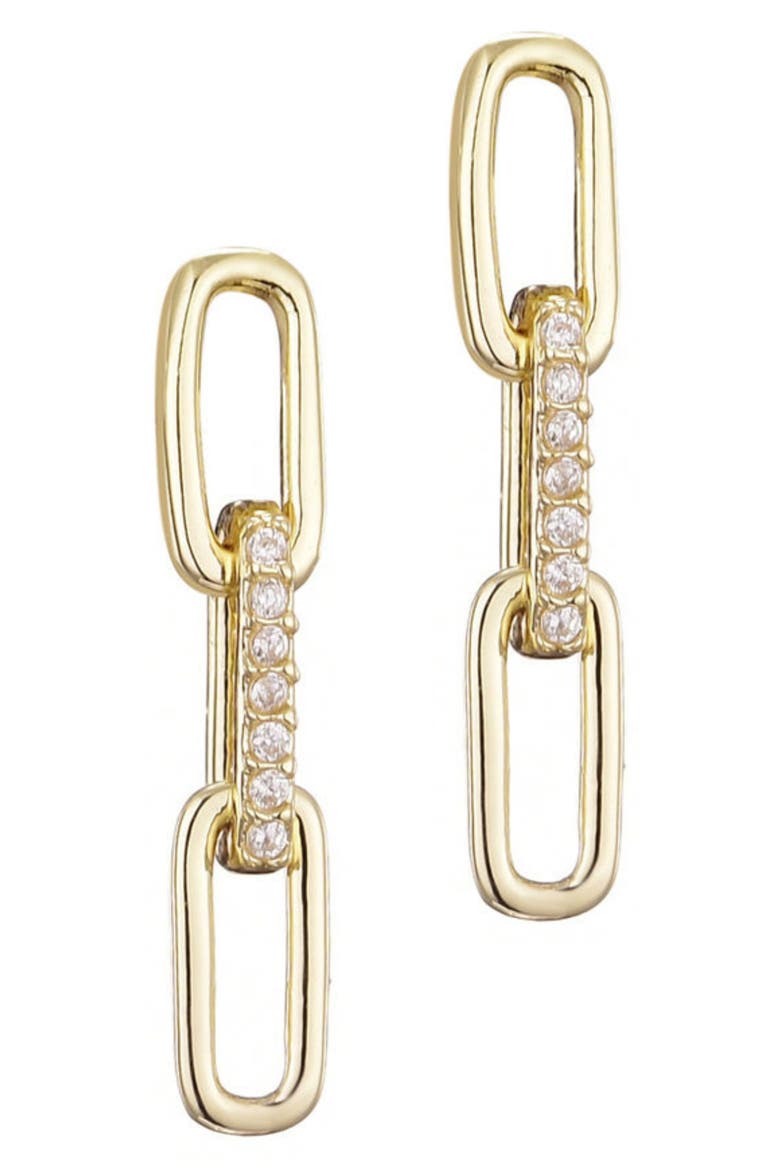 Cubic Zirconia Mini Paperclip Drop Earrings, Main, color, GOLD