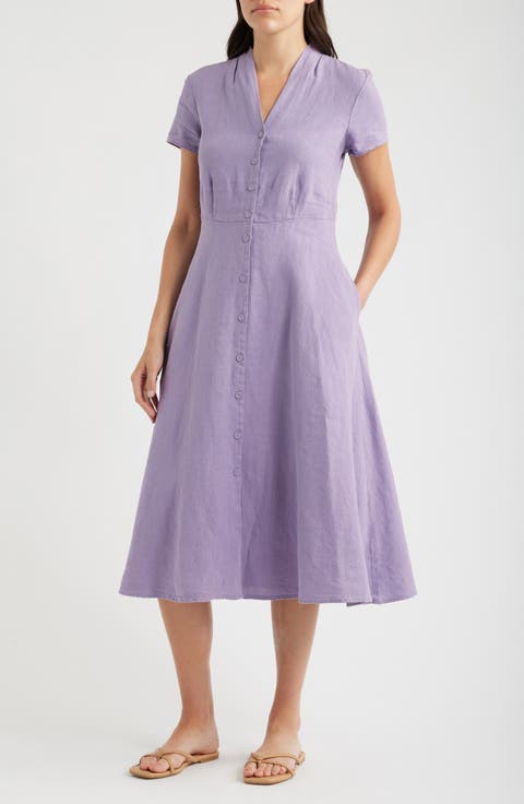 Carved Wood Linen Midi Dress (Plus)