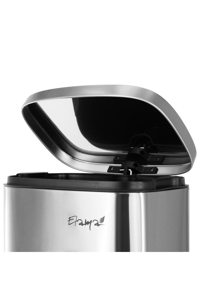 Elama 2 piece 8 Gallon Each 30 Liter Rectangular Stainless Steel Twin Step Trash Bins with Slow Close Mechanism, Alternate, color, Silver