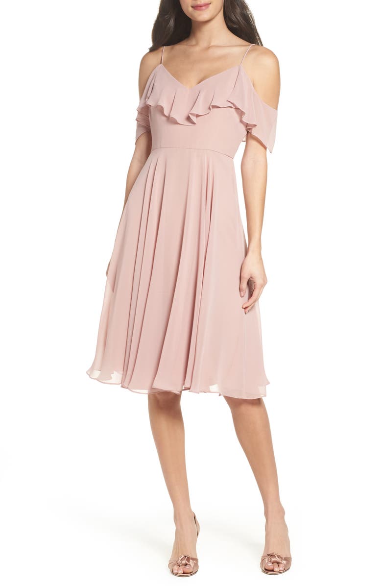 Jenny Yoo Kelli Cold Shoulder Chiffon Dress, Main, color, 