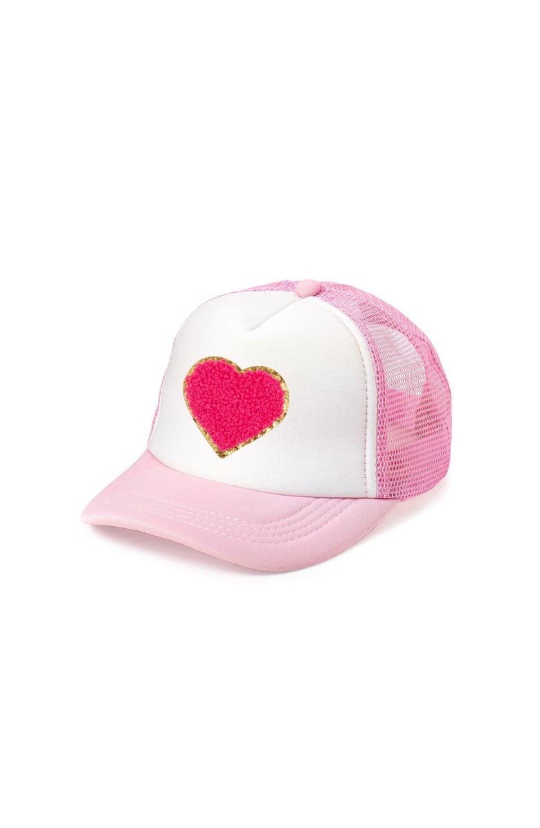 Sweet Wink Bright Pink Heart Patch Valentine's Day Trucker Hat, Main, color,