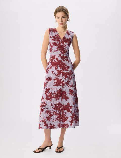 Floral V-Neck Textured Dress